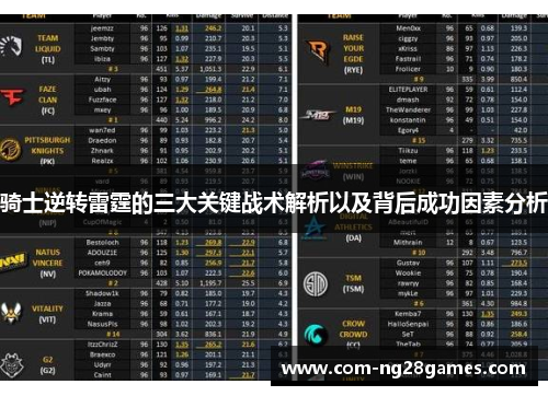 骑士逆转雷霆的三大关键战术解析以及背后成功因素分析 骑士逆转雷霆的三大关键战术解析以及背后成功因素分析
