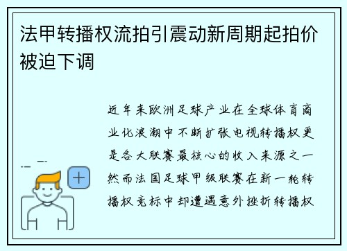 法甲转播权流拍引震动新周期起拍价被迫下调 法甲转播权流拍引震动新周期起拍价被迫下调